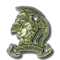 Artists Rifles logo with Mars and Minerva heads